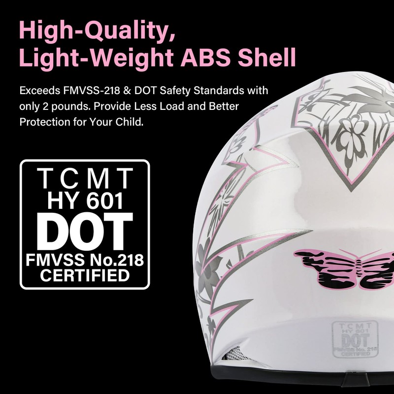 TCMT Youth Pink Butterfly Dirt Bike ATV Helmet Motocross with