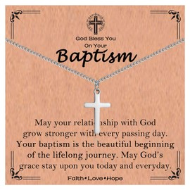 ACOGVN Baptism Gifts for Boys, Corss Necklace Baptism Decorations for Boys with Baptism Card for Teen Boys Kids Son Grandson Nephew Brother Godson