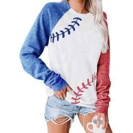 Baseball Pullover Tops for Women Raglan Long Sleeve Sweatshirt Casual Round Neck Blouse (Whlte, XXL)