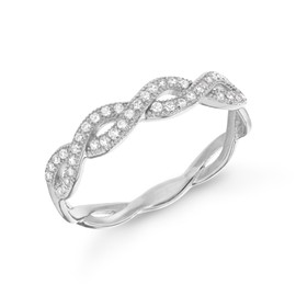 Tuscany Silver Women's Sterling Silver Rhodium Plated Cubic Zirconia Twined Band Ring - Size P