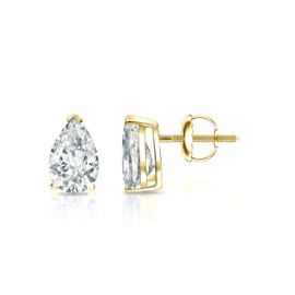14k Yellow Gold Pear-cut Diamond Simulated Cubic Zirconia STUD Earrings V-End Prong(3/4ct,Excellent Quality)