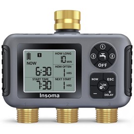 Insoma Water Timer with Brass Inlet, 3 Independent Zones Outdoor Hose Timer for Garden Faucet with Auto/Manual/Rain Delay Mode, IPX5 Waterproof, Sprinkler Irrigation Controller for Yard Lawn