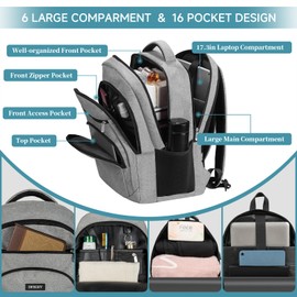 Large Backpack Men's Laptop Backpack Waterproof 17.3 Inch School Backpack Laptop Bag with USB Charging Port Anti Theft Business Work Travel Backpack for Teenagers Boys Men Women (Grey), gray