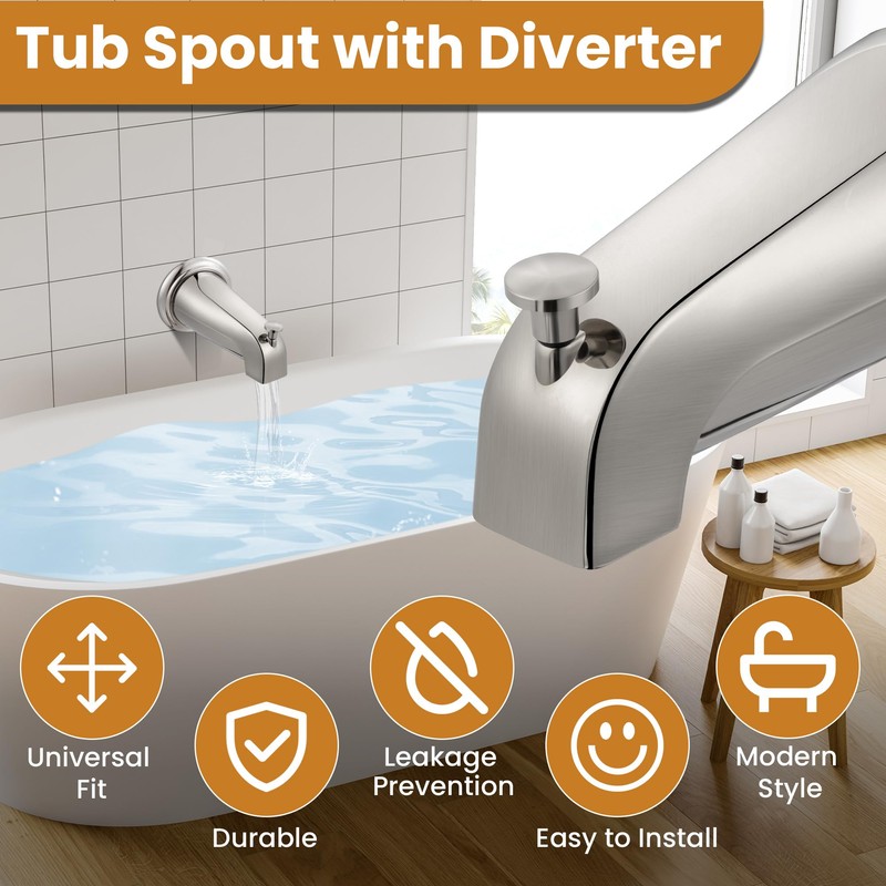 Dreyoo Tub Spout (Universal Fits 1/2" Copper Pipe, 1/2" IPS