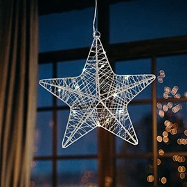 com-four® Decorative LED Christmas Star, Christmas Star Decoration for Hanging, Metal Christmas Star with Sequins, Decorative Hanger