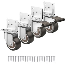 WANLIAN L Shape Caster Wheels 2 Inch Side Mount Casters Set of 4 Heavy Duty Swivel Rolling Wheels with 2 Brakes, Metal Top Plate Small Rubber Caster Wheels for Furniture, Cabinets, Tables, Carts