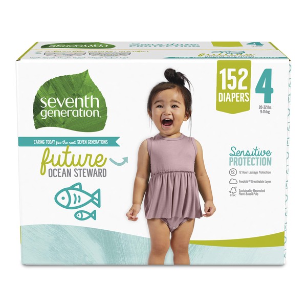 Seventh Generation Baby Diapers Sensitive Protection 152 count Size 4 Diapers Diapers Chlorine Free Size 4