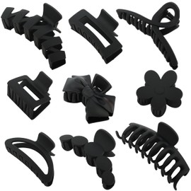 YOOOYOOO Black Hair Claw Clips, Lightweight Big Strong Hold Nonslip Matte Claw Hair Clips for Thick Hair & Thin Hair & Curly Hair, 90's Vintage Jaw Clips for Women & Girls, With Organza Storage Bag