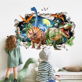 Supzone Large 3D Dinosuar Wall Stickers Triceratops Tyrannosaurus Wall Decals T-Rex Dino Wall Art for Boys Baby Kids Room Nursery Playroom Bedroom Decor
