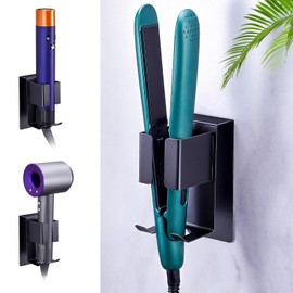WAYASI Hair Straightener Holder Wall Mounted Blow Dryer Holder, Blow Dryer and Curling Iron Holder, Hair Dryer and Straightener Holder, Bathroom Hair Tools Organizer and Storage (Black)