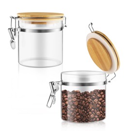 Mirrline 2 Pcs 700ml/23oz Clear Glass Jars Airtight Storage Jars Locking Glass Container Jar with Clamp Bamboo Lids for Home Kitchen Food Coffee Tea Pantry Storage