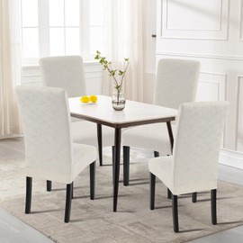 SearchI Waterproof Dining Room Chair Covers Set of 4, Stretch Jacquard Parsons Chair Slipcovers Removable Washable Kitchen Chair Protector for Dining Room, Hotel, Banquet(Beige Rectangular Jacquard)