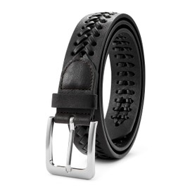 MILORDE Leather Braided Belts for Men, Handmade, Causal Woven Leather Jeans daily wear (Z Brown, XS 24-28")