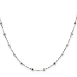 GlittersandGold Sterling Silver 1.15mm Diamond-cut Fancy Beaded Chain Necklace
