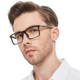 MARE AZZURO Large Square Reading Glasses +1.25 Men Lightweight Flexible Readers (Black, 1.25)