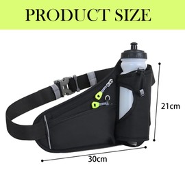 1 Pcs Running Belt with Water Bottle, Hydration Belt for Running, Hiking, and Outdoor Activities, Adjustable Waist Bag with Water Bottle Holder, Black