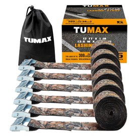 TUMAX 1" x 12' Lashing Straps Cargo Tie-Down Strap Up to 900lbs, 6pk Cam Buckle Tie Down Strap for Cargo Lashing, with Carrying Bag, Camouflage