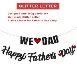 ANFEST Happy Fathers Day Banner Decorations Dads Holiday Decoration Black Glitter Letter for Papas Day Party Garland Backdrop Bunting Sign Props Home Outdoor Celebrate