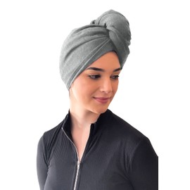Elizabeth Roberts Hair Towel Wrap 100% Cotton T-Shirt Material Double Layered Heather Grey