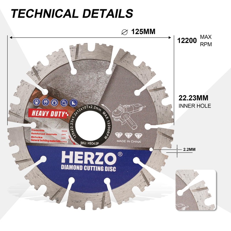 HERZO Set of 2 Diamond Cutting Discs Diameter 125 mm