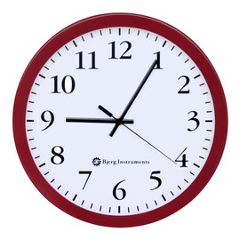 Bjerg Instruments Modern 12" Steel Enclosure Silent Wall Clock with Non Ticking Movement (Red)