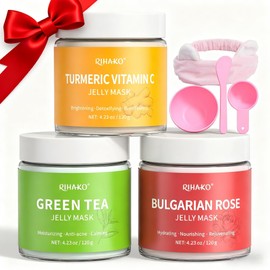 Jelly Mask For Facial Skincare Gift Kits, Peel-Off Hydrating Icy Jelly Mask, Hydrogel Jelly Face Mask Set,Turmeric Vitamin C, Rose & Green Tea,Diy Home Spa Kit - Gift for Him & Her