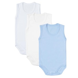 rise&Raba Baby Bodysuit 3 pcs | 100% Organic Cotton Baby Bodysuits with Straps | Comfortable and Sweet Bodysuits for Girls and Boys (White-Ecru-Blue, 0-3 Month)