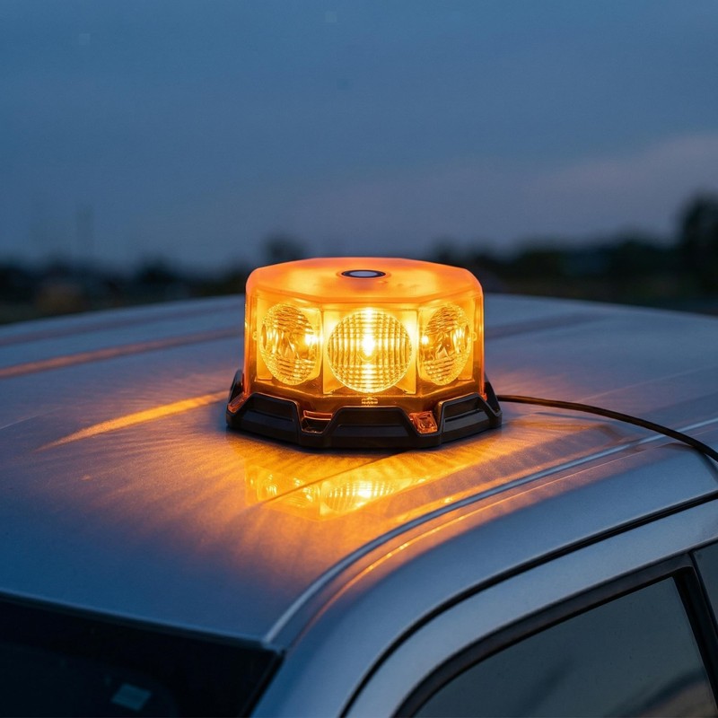 12V-24V LED Strobe Beacon Light, Amber Warning Emergency Flashing Light