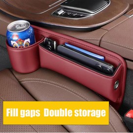 Car Leather Cup Holder Gap Bag for Mobile Phones Glasses Keys Cards Seat Gap Storage Box (2 Pack, Red)