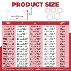 510Pcs Automotive Metric Oil Drain Plug Gasket, Crush Washer Set, 17 Sizes Aluminum Flat Washer Assortment Kit, M5 M6 M8 M10 M12 M14 M16 M18 M20 M22 M24, Assorted Washers.