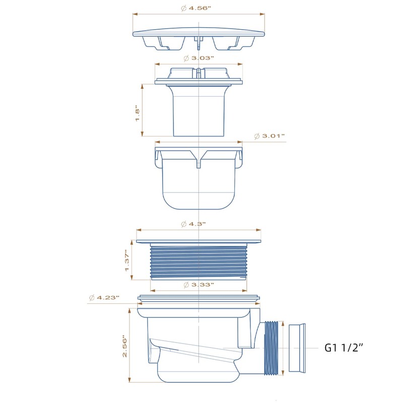 MUCOL 90 Degree Low Profile 1.5" Shower Drain Trap, 1.5"