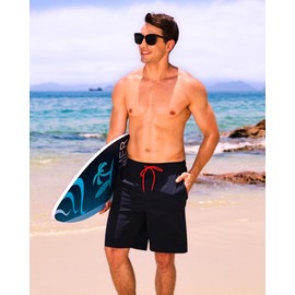 difficort Swim Trunks Men 2 in 1 Swimming Trunks Stretch Beach Board Shorts with Compression Liner Zipper Pocket,Navy,X-Large