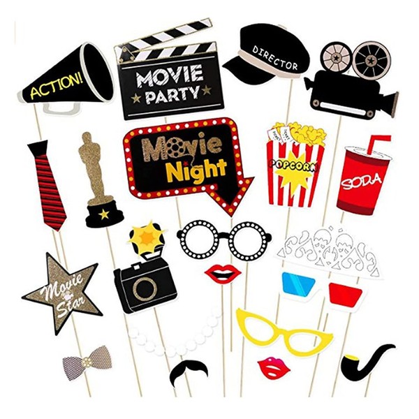 Dusenly 21pcs Hollywood Photo Booth Props Hollywood Party Photobooth Props Kit Movie Night Party Bachelorette, Birthday Decoration Supplies