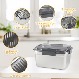 Yomjarl Cheese Container for Refrigerator,Cheese Stainless Steel Container with Lids,Deli Meat Saver,Kitchen Storage Keeper box,fridge organizer Stackable Sliced Grated,Shredded,Cheddar Cheeses Holder