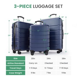 InfiniPower 20 Inch Expandable Hardside Carry-On Luggage, Hard Shell Lightweight Rolling Suitcase with Double Spinner Wheels & TSA Lock, Blue