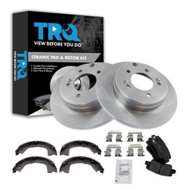TRQ Rear Brake Pad & Rotor Kit Brake Pads Brake Rotor Parking Brake Shoe Set Ceramic Compatible with 2012-2017 Hyundai Azera 2011-2015 Sonata Kia Optima
