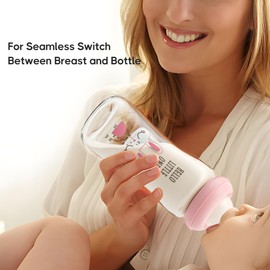 YOHKOH Natural Glass Baby Bottle with Natural Response Nipple, Newborn Anti-Colic Baby Bottles, Wide Neck Mushroom Cap Baby Bottle, Clear ((8.8oz (Pack of 2), Purple)