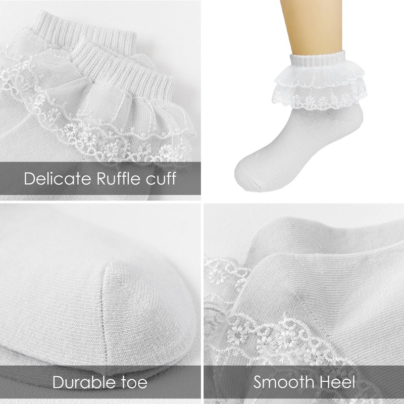 MEMOFYND 4 Pairs Lace Socks, Ruffle Socks, Ballet Socks, Lace