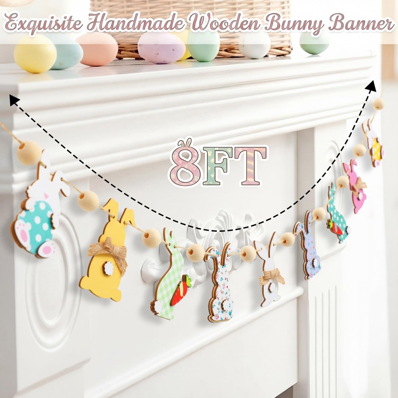 Leinuosen 8.2 ft Easter Bunny Garland Large Wooden Cute Rabbits