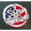 Yamaha Tuning Fork Decal - Silver with American Flag Background