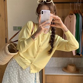 Ruixi Women's Cardigan, Long Sleeve, Solid, Spring, Cardigan, Knit, Washable, Office, Thin, Plain, Overlay, Office, Simple, Tight, Air Conditioning, Loose Fit, Spring, Summer, Autumn, Commuting to
