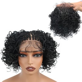 lumeng Micro Twist Braided Wigs for African American Women Glueless 5x5 Lace Closure Pre-looped Curly Mini Senegal Passion Twist Lace Front Wig with Baby Hair 12’’ Synthetic Black Hair Ready to Wear