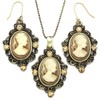 Brown Cameo Necklace Fashion Jewelry Set Pendant Charm Dangle Drop