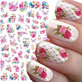 Flowers Nail Art Adhesive Sticker 3D Self-Adhesive Nail Decals Art Design Holographic Peach Plum Blossom Lotus Nail Art Sticker Decoration for Women Manicure Tips Acrylic Nails DIY Nails Art Supplies