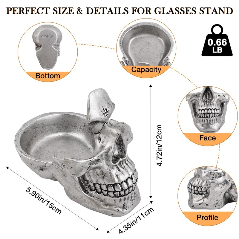 VIPbuy Skull Glasses Holder Stand with Storage Tray, Novelty Eye