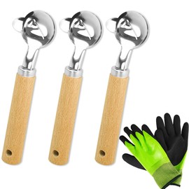 Cactus Peeler Spoon Stainless Steel Cuchara Pelador Nopales Wooden Handle Multi Function Sliced Chinese Noodle Cutter with Gloves