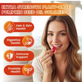 Saajoor Organic Pumpkin Seed Oil Gummies with Saw Palmetto for Hair Growth & Skin Health | Vegan, Non-GMO, Gluten-Free Strawberry Flavor | 60 Count