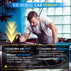 Car A/C Compressor Fit for Encore 2013-2022, Encore GX 2020-2021, for Sonic 2013-2020, Trax 13-22 Automotive Replacement AC Compressor 6513004 A/C Compressor for Car CO 22301C