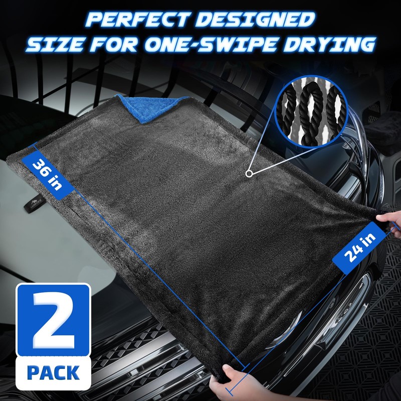 SMINDER 2-Pack 1200 GSM Car Drying Towels – Microfiber Towels