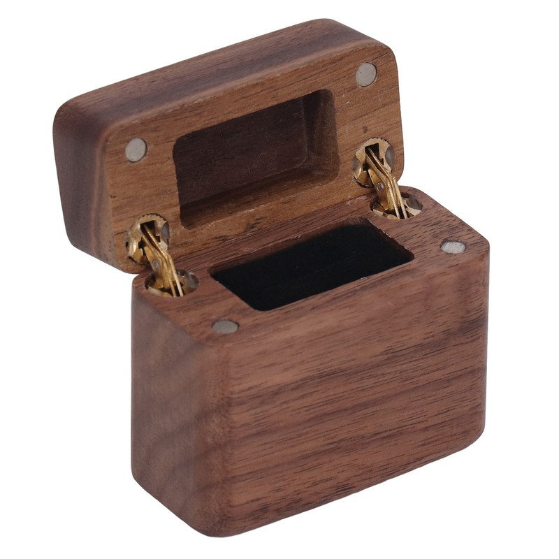 Ring Box Walnut Magnetic Cover Inlay Fleece Portable Wooden Wedding